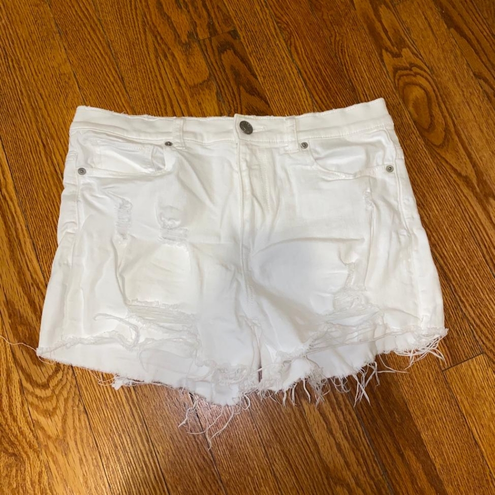Express distressed white shorts